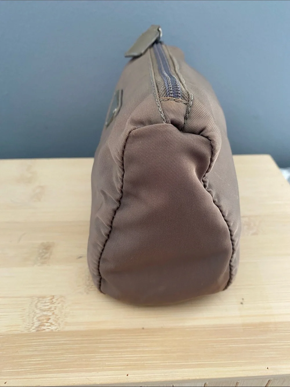 Prada Brown Nylon Toiletry/Cosmetic Pouch with Logo Plaque